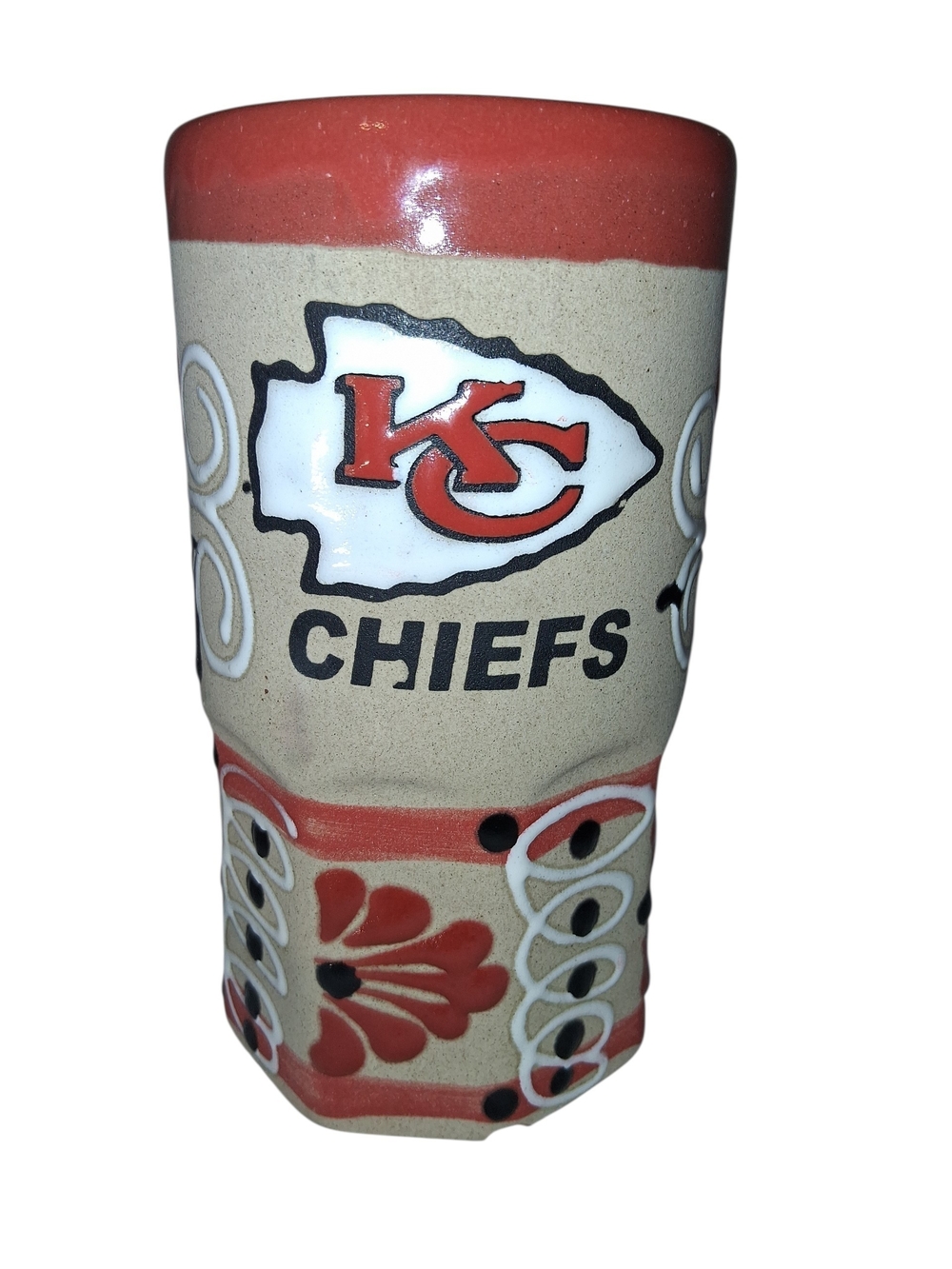 Handmade Kansas City Chiefs Talavera Ceramic Tumbler Mug 7.75"